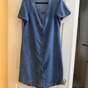 Casual Blue Denim Button-Front Women's Dress